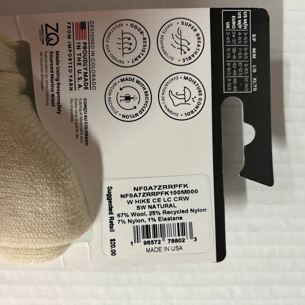 Smartwool Merino Wool Socks - Cream size medium - Picture 3 of 5